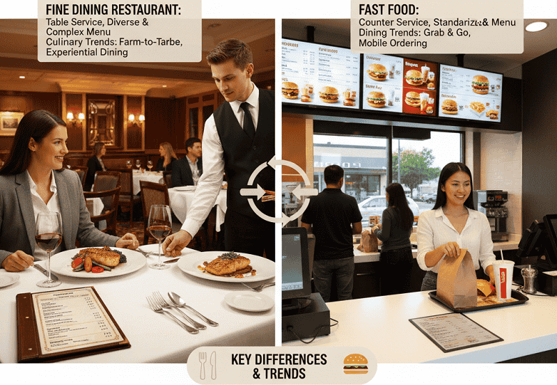 Restaurant or Fast Food: Key Differences, Menus & Dining Trends